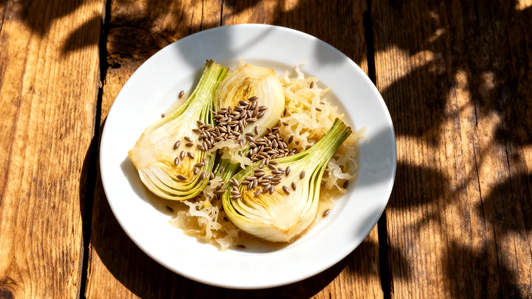 Gedünsteter Fenchel mit Leinsamen und fermentiertem Sauerkraut"