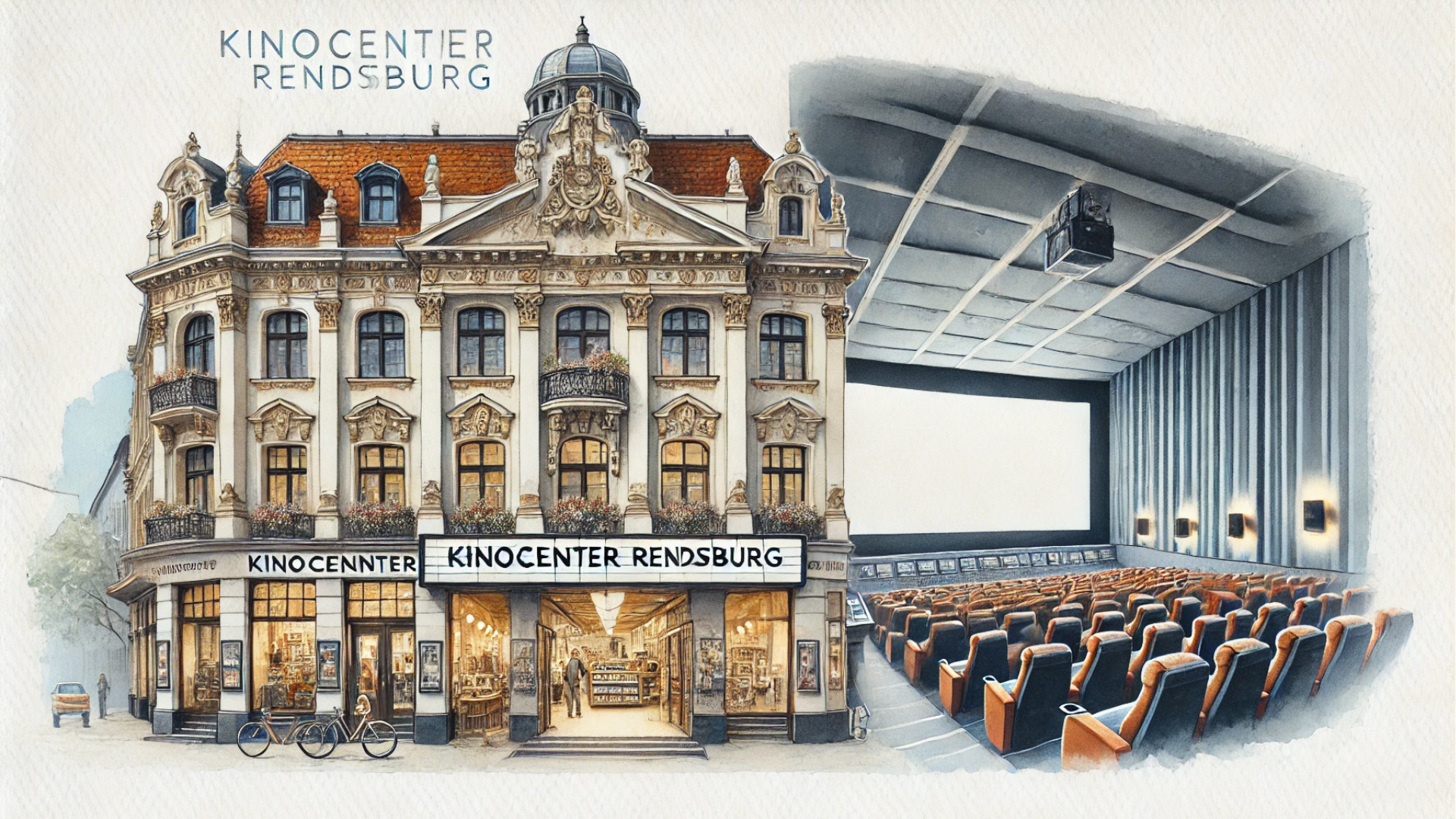 Historische Fassade des KinoCenter Rendsburg kombiniert mit moderner Technik im Kinosaal.