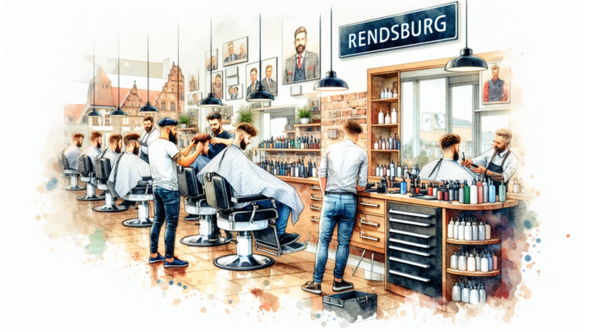 Modernes Friseursalon-Interieur in Rendsburg, wo Friseure Kunden in stilvoller Atmosphäre bedienen.